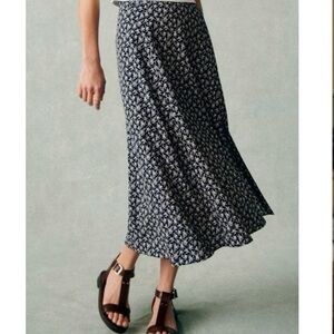 Sezane Navy Floral Bias Midi Skirt